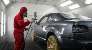 pintura automotiva profissional carro sendo pintado em oficina
