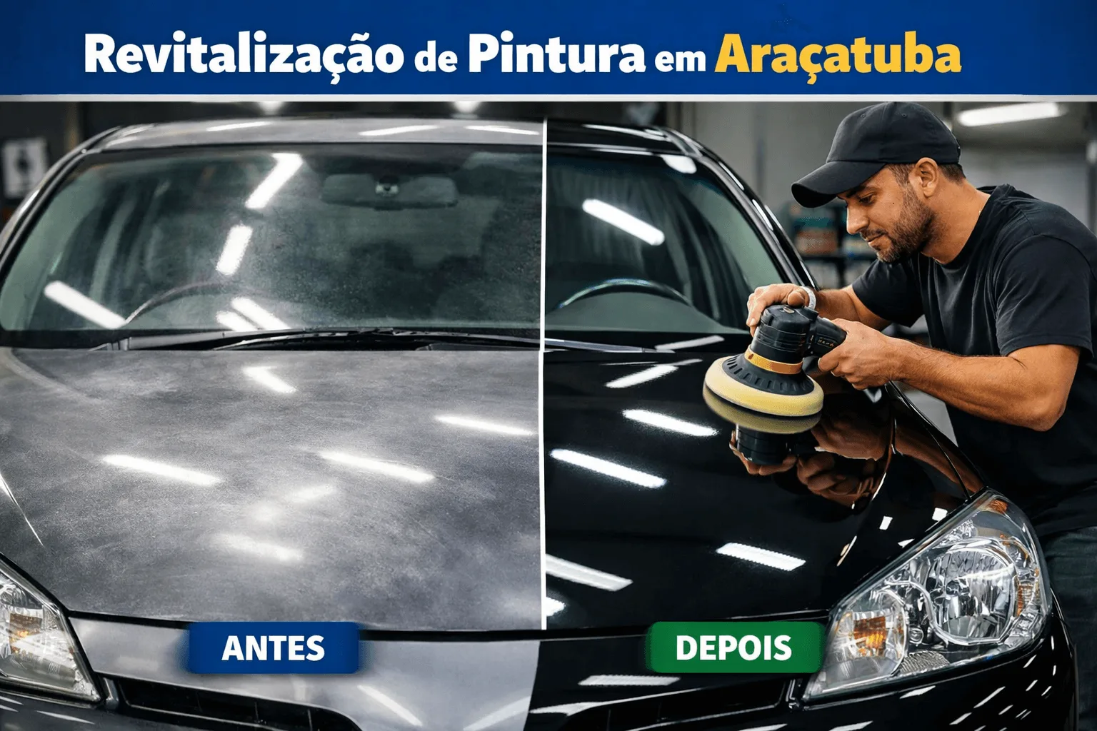 Revitalizacao-de-pintura-em-Aracatuba-com-comparacao-antes-e-depois-mostrando-recuperacao-de-brilho-em-carro-preto