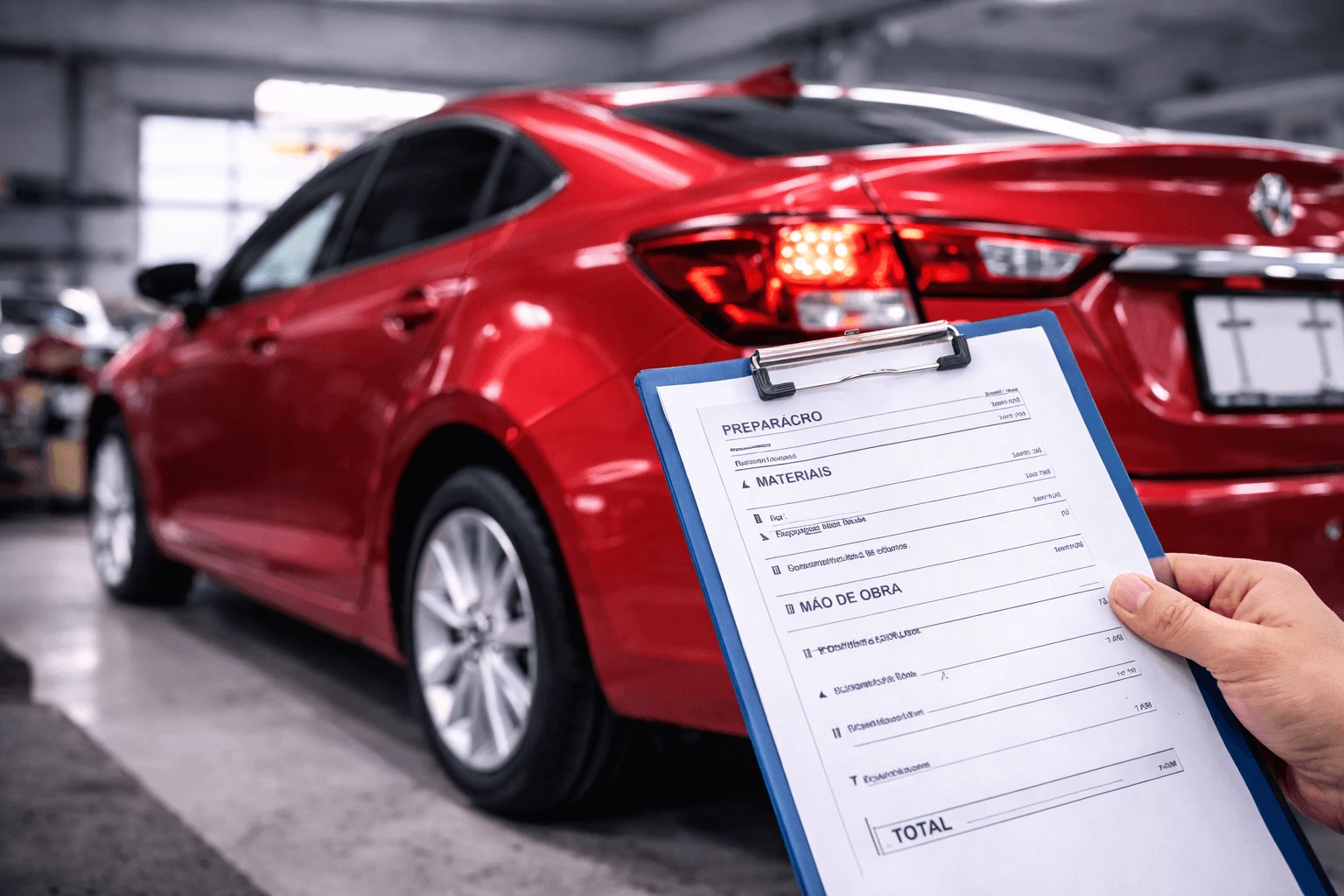 Carro-vermelho-em-oficina-de-Bauru-durante-avaliacao-de-custo-para-pintura-automotiva-completa.