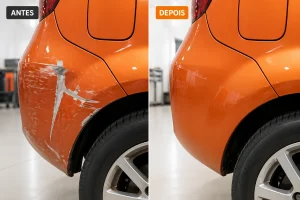 antes-e-depois-de-reparo-de-para-choque-em-carro-laranja-com-recuperacao-da-pintura.