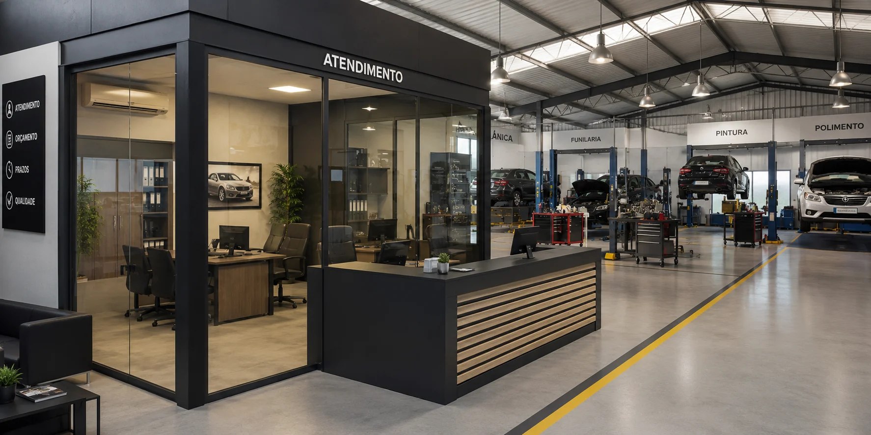 Oficina-automotiva-moderna-com-escritorio-interno-integrado-area-de-atendimento-organizada-iluminacao-ampla-e-espaco-profissional-para-funilaria-pintura-e-servicos-automotivos