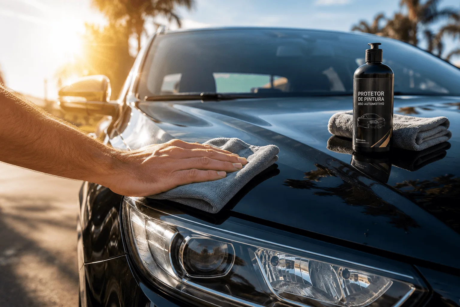 Aplicação de proteção na pintura de um carro para reduzir os danos causados pelo sol em Araçatuba
